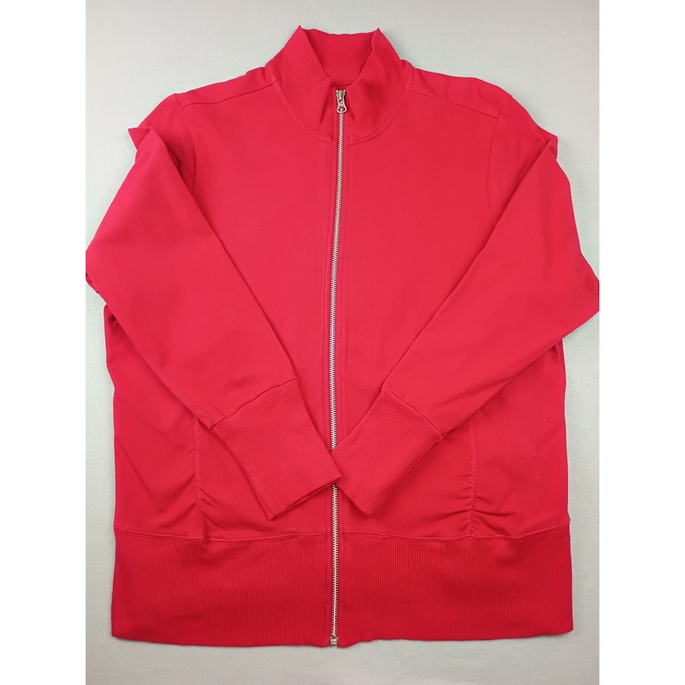 Cato Womens Red Full Zip Track Jacket Mock Neck Ribbed Trim Size 14/16W
